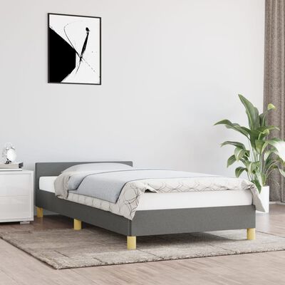 vidaXL Cadru de pat cu tăblie, gri închis, 90x200 cm, textil