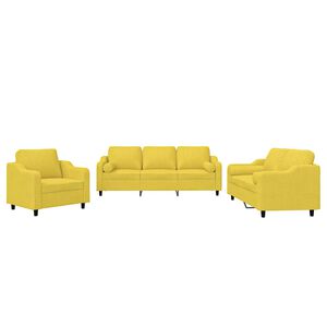 vidaXL Set de canapele cu perne, 3 piese, galben deschis, textil