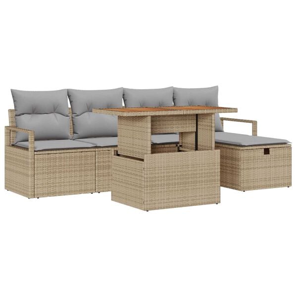vidaXL Set de canapele pentru grădină cu pernă 6 pcs Bej Rattan poli