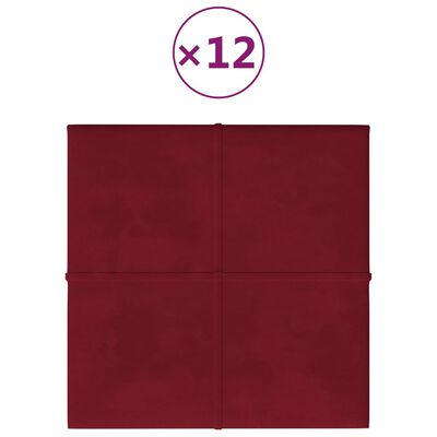 vidaXL Panouri de perete 12 buc. roșu vin 30x30 cm catifea 1,08 m²
