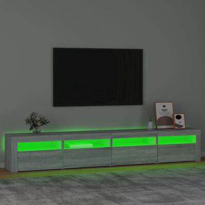 vidaXL Comodă TV cu lumini LED, gri sonoma, 240x35x40cm