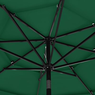 vidaXL Umbrelă de soare 3 niveluri, stâlp de aluminiu, verde, 3 m