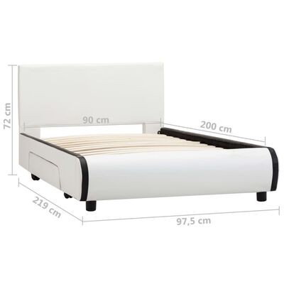 vidaXL Cadru de pat cu sertare, alb, 90 x 200 cm, piele ecologică