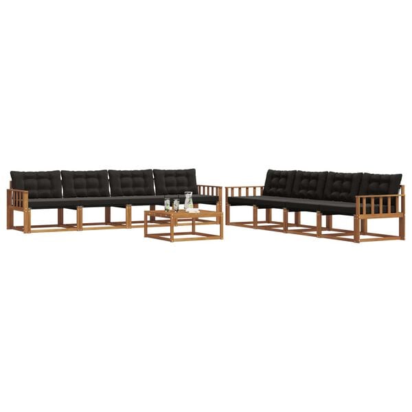 vidaXL Set de canapele de exterior cu pernă 9 pcs Natural și Negru