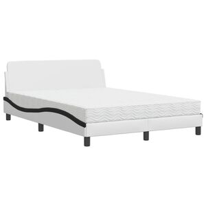 vidaXL Pat cu saltea, Dover, alb și negru, 140x190 cm, piele ecologică