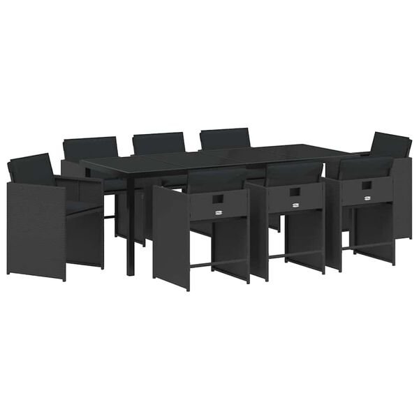 vidaXL Set de masă pentru grădină 9 pcs Negru poliratan