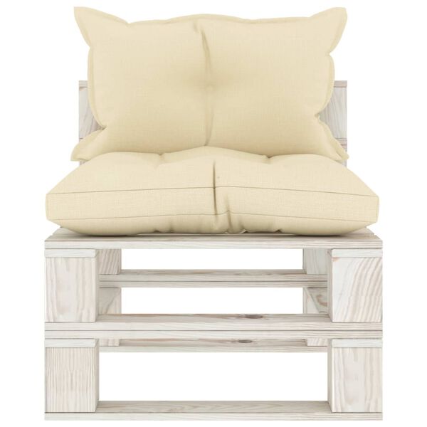 vidaXL Canapea de grădină din paleți, de mijloc, perne crem, lemn