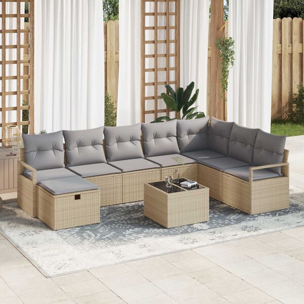 vidaXL Set de canapele pentru grădină 9 pcs Bej Rattan poli