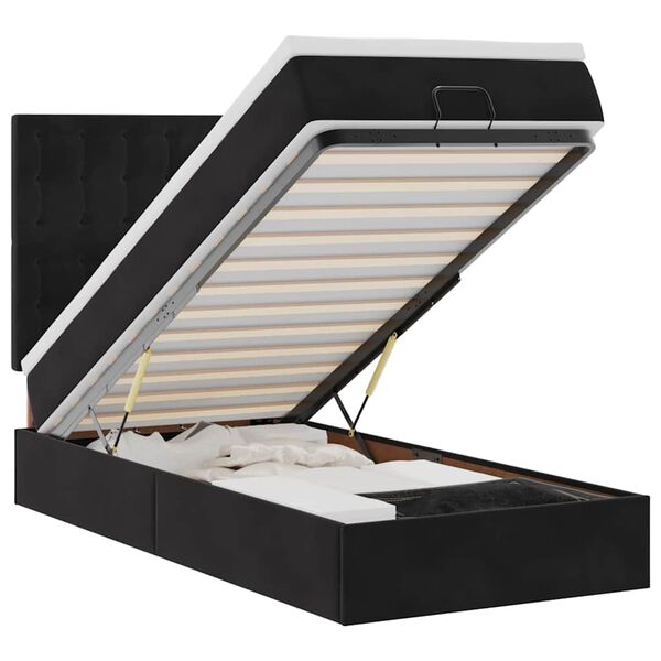 vidaXL Cadru de pat otoman cu saltele, catifea neagră 90x190cm