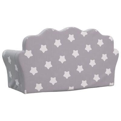vidaXL Canapea de copii cu 2 locuri, gri deschis cu stele, pluș moale