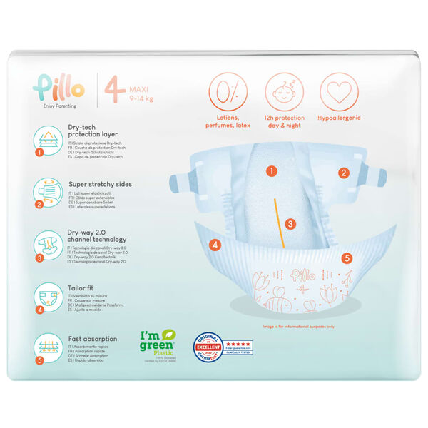 Pillo Scutece de bebeluș, 152 buc., mărimea 4 (9-14 kg)