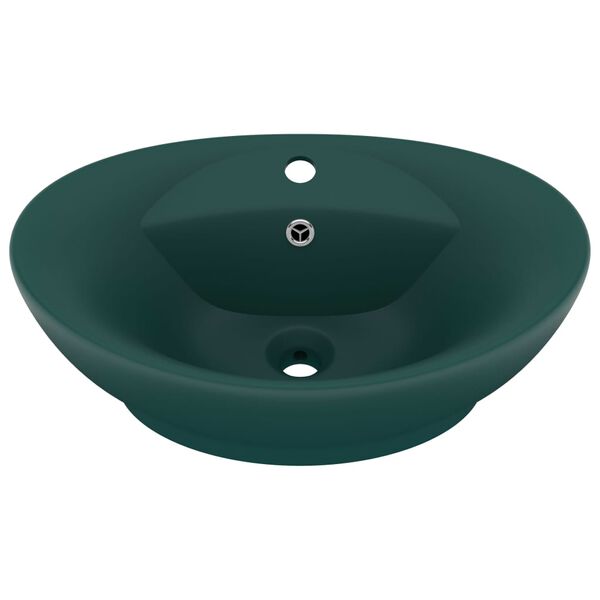 vidaXL Chiuvetă lux preaplin verde închis mat 58,5x39 cm ceramică oval