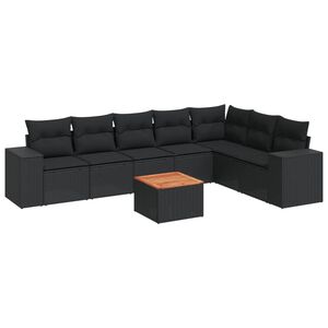 vidaXL Set mobilier de grădină cu perne, 8 piese, negru, poliratan