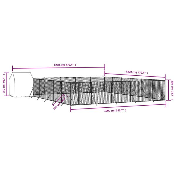 vidaXL Padoc exterior cu acoperiș argintiu 12x12x2,5 m oțel galvanizat