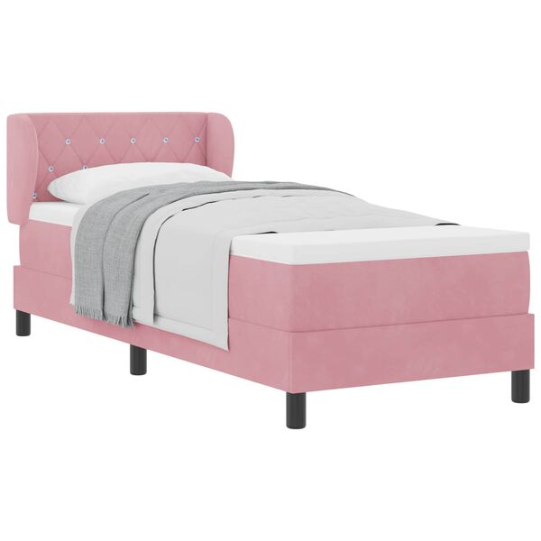 vidaXL Pat cu arcuri cu saltea cu headboard Roz 80 x 200 cm Catifea