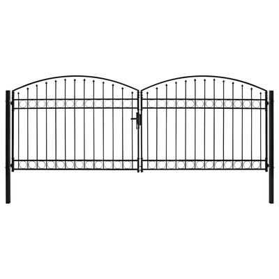 vidaXL Poartă de gard dublă cu arcadă, negru, 400 x 150 cm, oțel