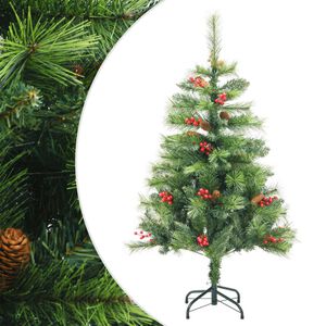 vidaXL Pom Crăciun artificial cu balamale, conuri, fructe roșii 150 cm
