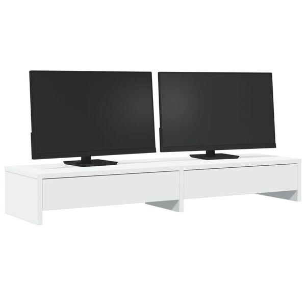 vidaXL Suport monitor cu sertare, alb, 100x27x15 cm, lemn stratificat