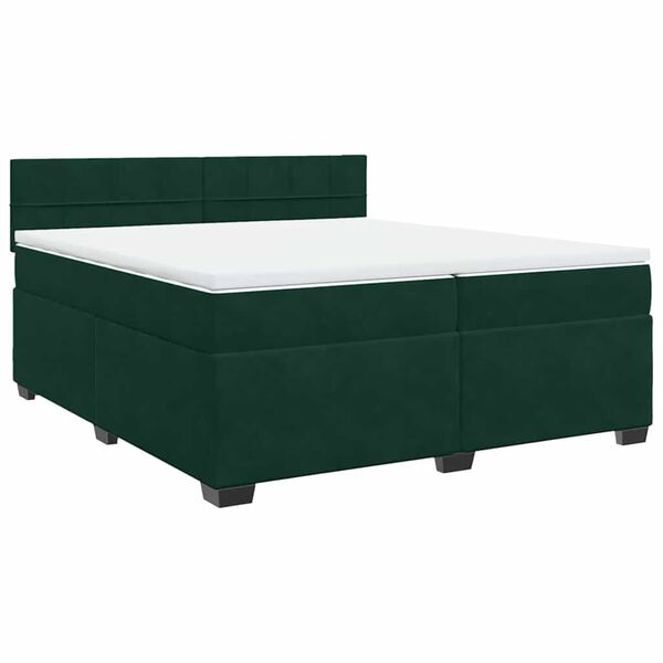 vidaXL Pat box spring cu saltea, verde &icirc;nchis, 200x200 cm, catifea