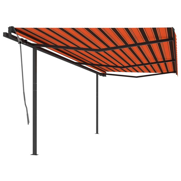 vidaXL Copertină retractabilă automat, st&acirc;lpi, portocaliu&maro, 6x3 m