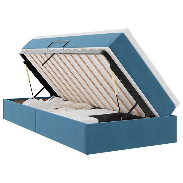 vidaXL Pat cu saltea și spațiu de depozitare cu saltea Albastru &icirc;nchis