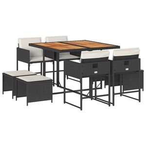 vidaXL Set mobilier de grădină cu perne, 9 piese, negru, poliratan