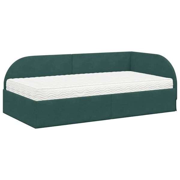 vidaXL Cadru de pat colțar cu saltea cu headboard 2 pcs Verde Catifea