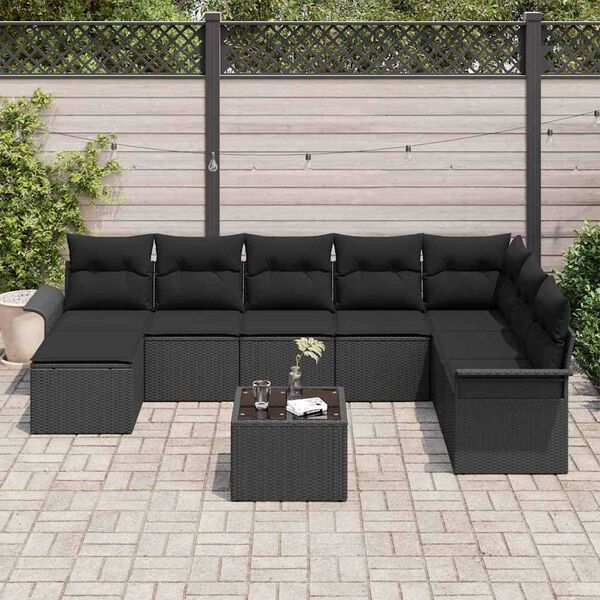 vidaXL Set de canapele pentru grădină cu pernă 9 pcs Bej Rattan poli