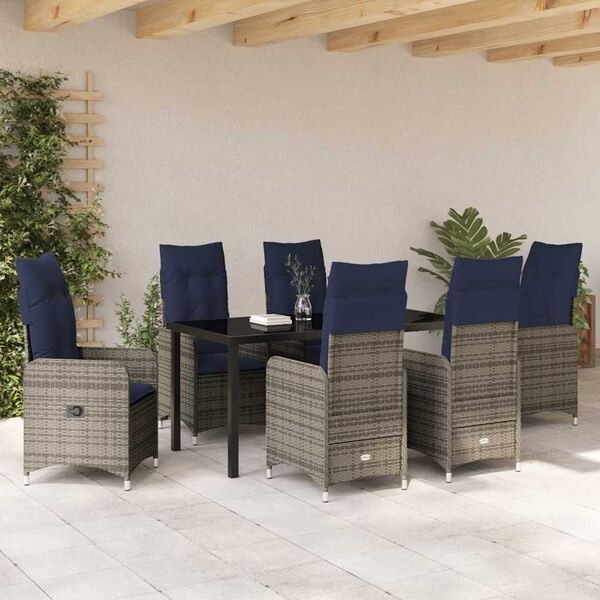 vidaXL Set de masă pentru grădină cu pernă 7 pcs Negru Rattan poli
