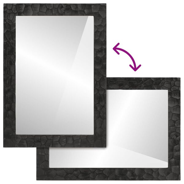 vidaXL Oglindă de baie negru 50x70x2,5cm lemn masiv de mango și sticlă