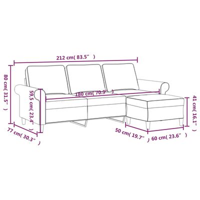 vidaXL Canapea cu 3 locuri și taburet, gri deschis, 180 cm, textil