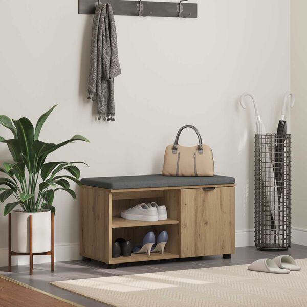 vidaXL Bancă pentru hol cu pernă Stejar Artizanal 80 x 38 x 46 cm