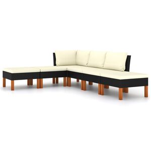 vidaXL Set mobilier de grădină cu perne, 6 piese, negru, poliratan