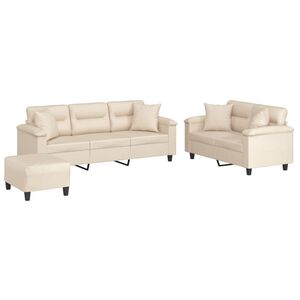 vidaXL Set de canapele cu perne, 3 piese, bej, microfibră