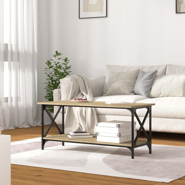 vidaXL Măsuță cafea, stejar sonoma 100x45x45 cm lemn prelucrat și fier