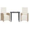 vidaXL Set bistro cu perne, 3 piese, bej, poliratan