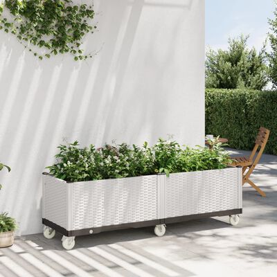 vidaXL Jardinieră de grădină cu picioare, alb, 160x50x54 cm, PP