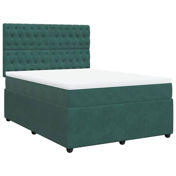 vidaXL Pat box spring cu saltea, verde &icirc;nchis, 160x200 cm, catifea