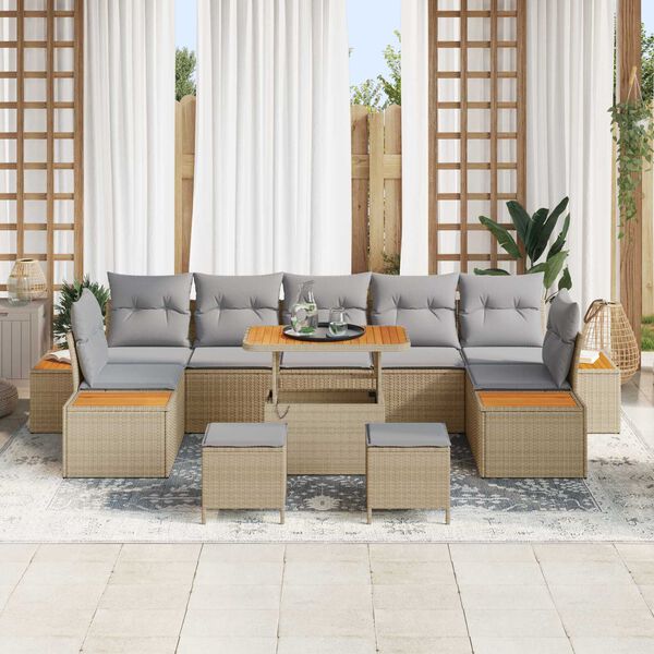 vidaXL Set de canapele pentru grădină cu pernă 10 pcs Bej Rattan poli