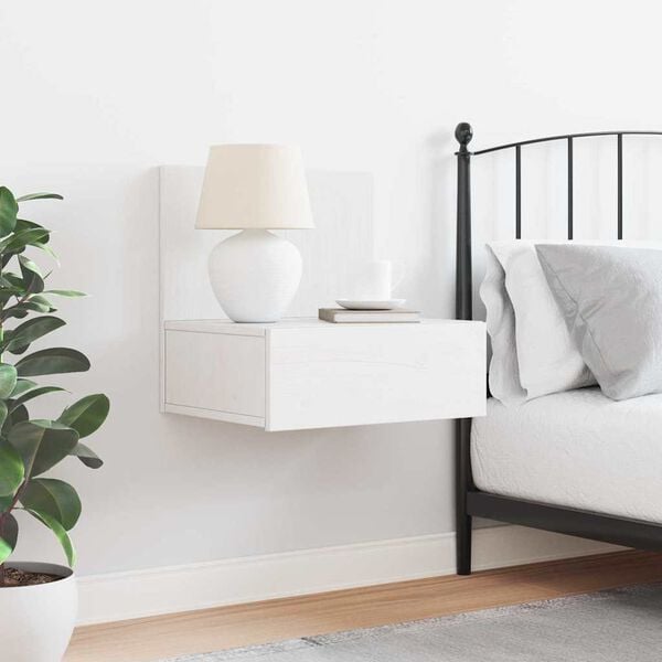 vidaXL Noptieră cu sertar Alb 42 x 32,5 x 40 cm Lemn masiv de pin