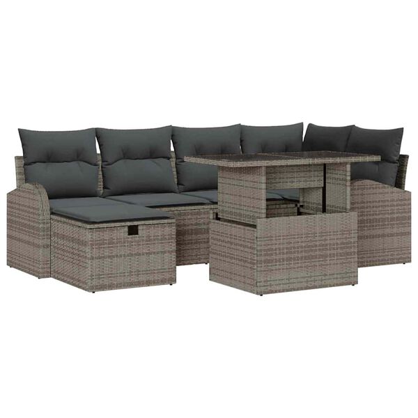 vidaXL Set de canapele pentru grădină cu pernă 7 pcs Gri Rattan poli