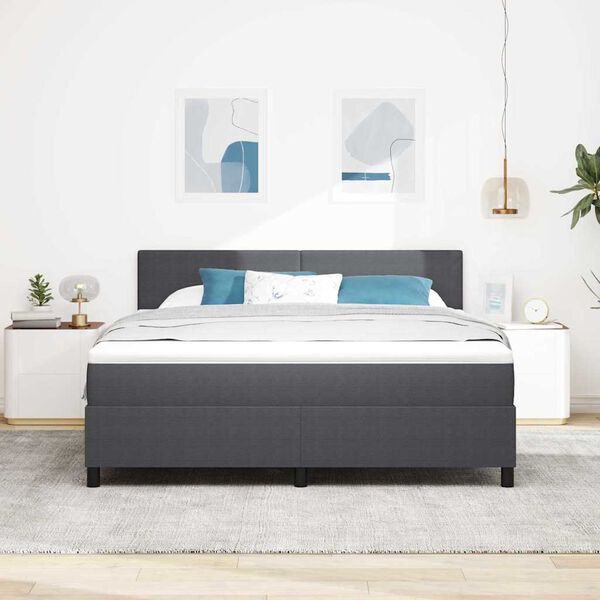vidaXL Pat cu arcuri cu headboard Gri &icirc;nchis și alb 180 x 200 cm