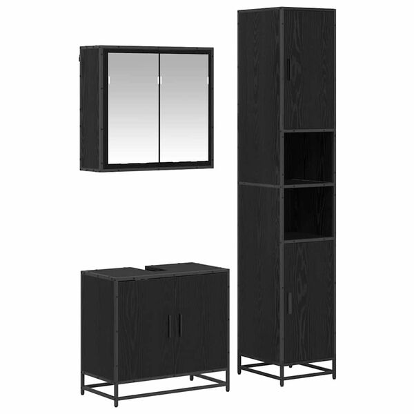 vidaXL Set de mobilier pentru baie 3 pcs Stejar Negru Lemn compozit
