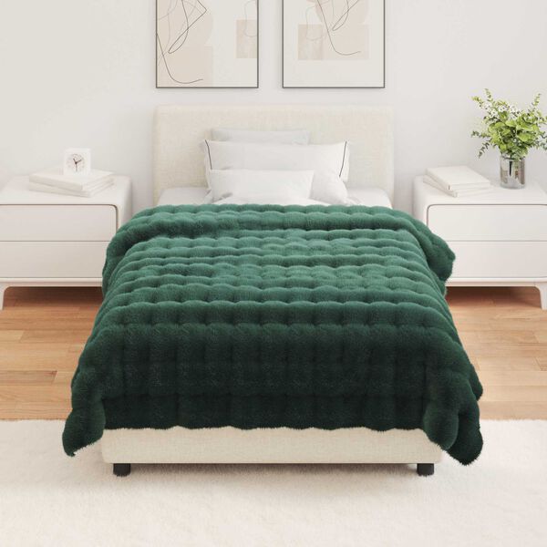 vidaXL Pătură din Blană sintetică de Iepure Verde închis 130 x 150 cm