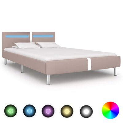 vidaXL Cadru pat cu LED, cappuccino, 120x200 cm, piele artificială