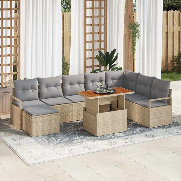 vidaXL Set de canapele pentru grădină 9 pcs Bej Rattan poli