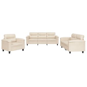 vidaXL Set de canapele cu perne, 3 piese, bej, microfibră