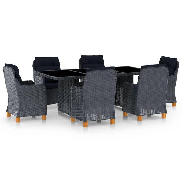 vidaXL Set mobilier exterior cu perne, 7 piese, gri &icirc;nchis, poliratan