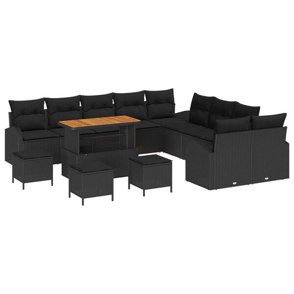 vidaXL Set de canapele pentru grădină cu pernă cu pernă 14 pcs Negru