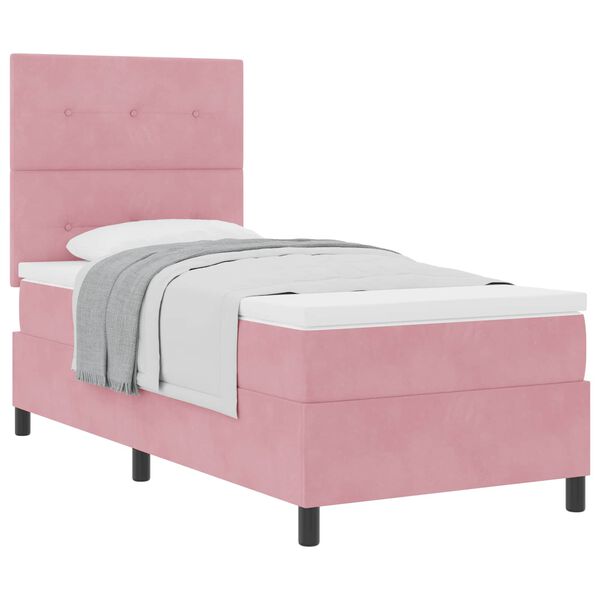 vidaXL Pat cu arcuri cu saltea cu headboard Roz 100 x 200 cm Catifea